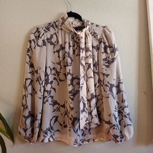 Tocca Silk Whimsigoth Victorian Grey Black Feminine Sheer Boho Blouse 2